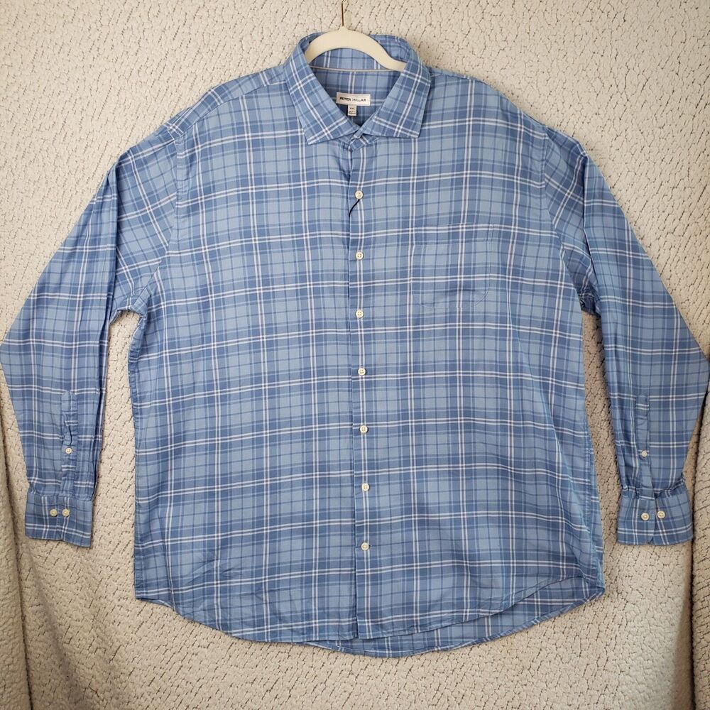 Peter Millar Shirt Mens XXL Plaid Cotton Button Up Lightweight Classiccore 56x32